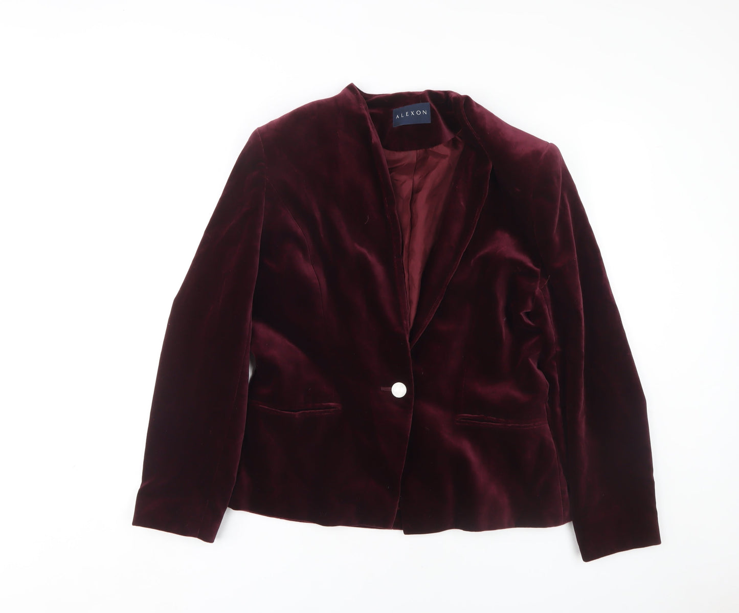 Alexon Women Burgundy Velvet Blazer Button Long Sleeve