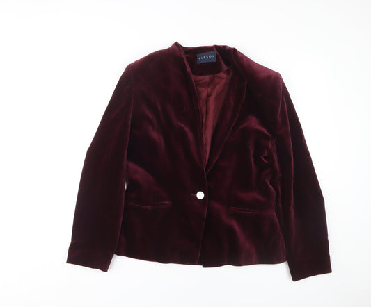Alexon Women Burgundy Velvet Blazer Button Long Sleeve
