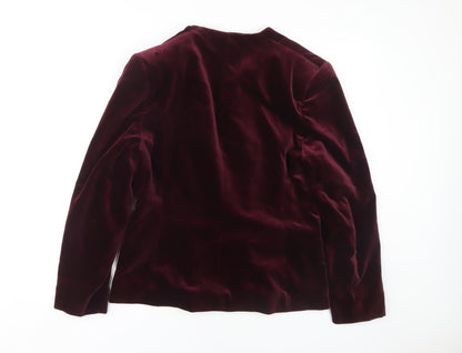 Alexon Women Burgundy Velvet Blazer Button Long Sleeve
