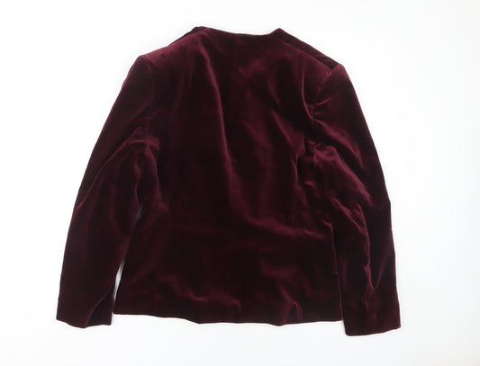 Alexon Women Burgundy Velvet Blazer Button Long Sleeve