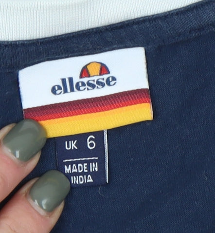 Womens UK Size 6 ellesse Blue Ringer T-Shirt