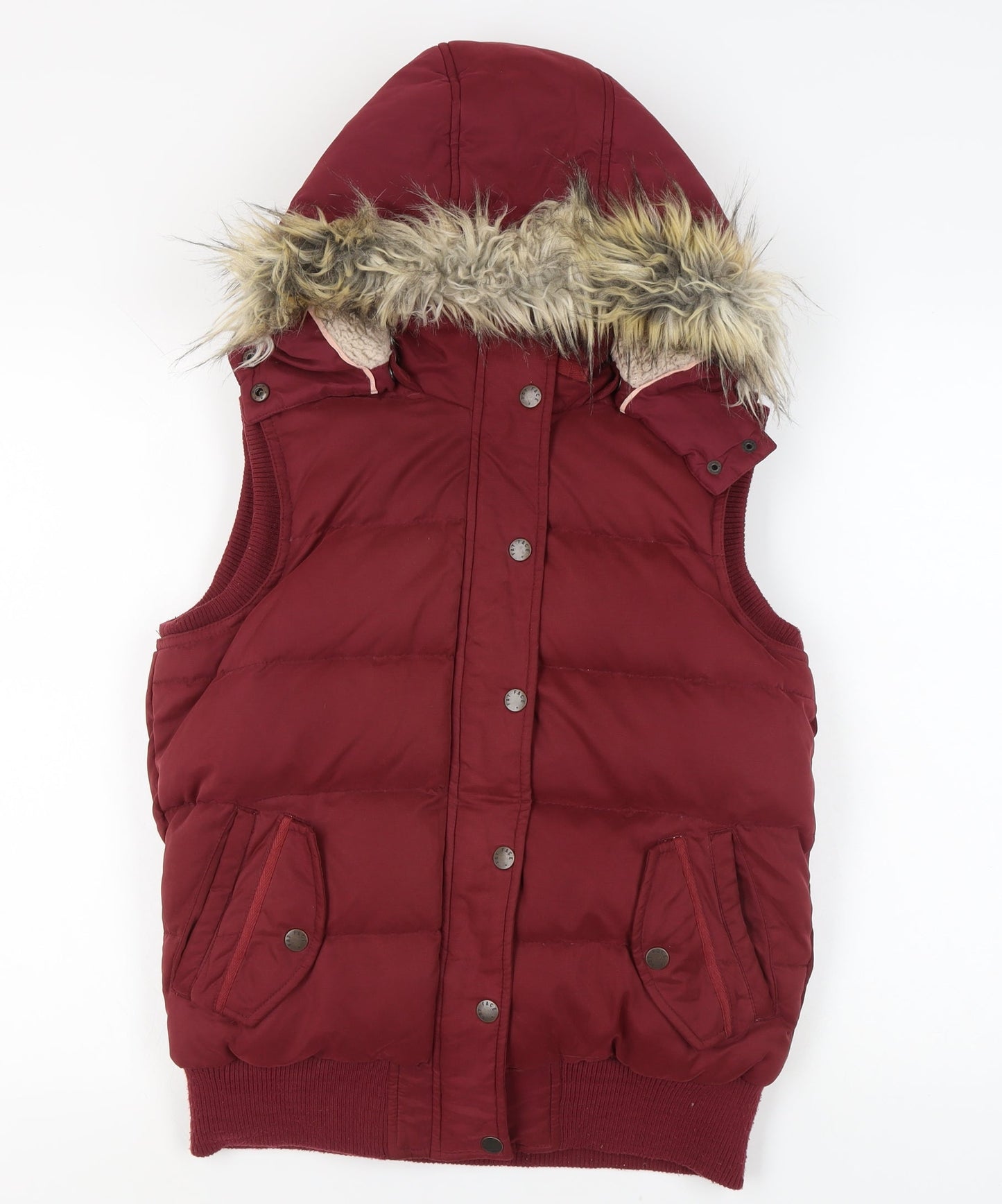 Fat Face Women's Red Hooded Puffer Waistcoat Size 10