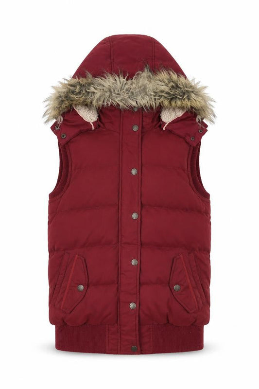 Fat Face Women's Red Hooded Puffer Waistcoat Size 10