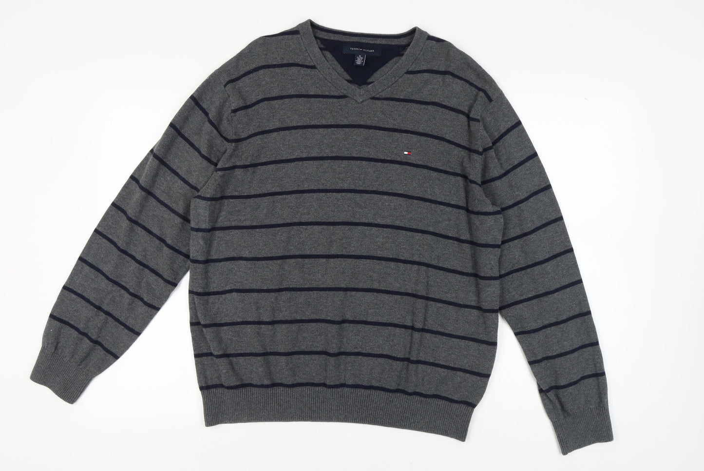 Tommy Hilfiger Men's Grey XL Striped Pullover Jumper