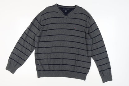 Tommy Hilfiger Men's Grey XL Striped Pullover Jumper