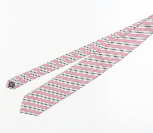 Marks and Spencer Men's Pink Striped Silk Tie