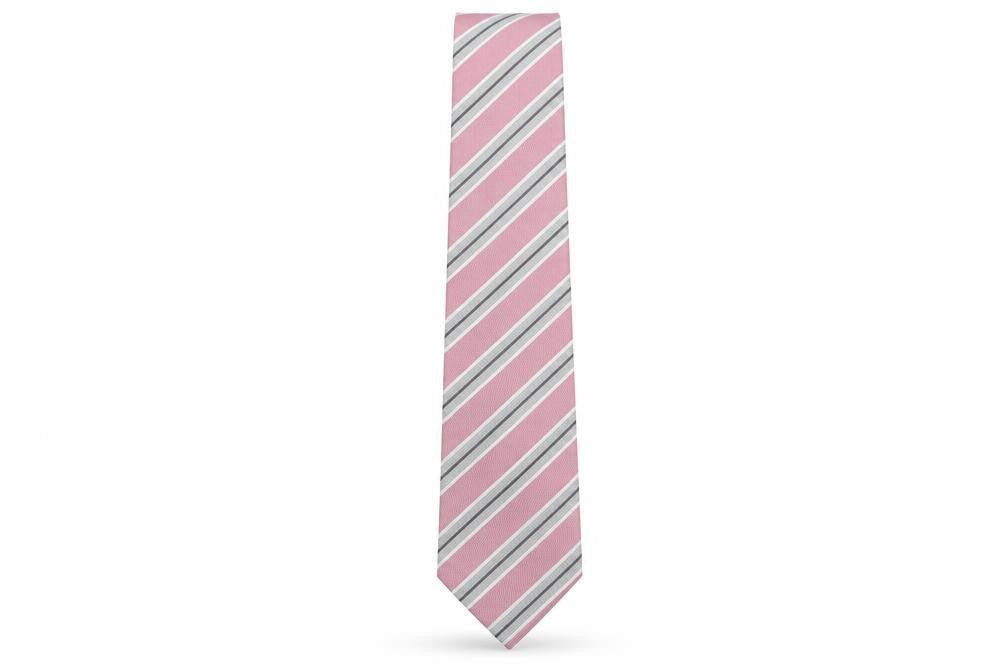 Mens Marks and Spencer Pink Striped 100% Silk  Tie