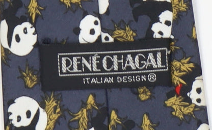 René Chagal Blue Silk Panda Men's Designer Tie