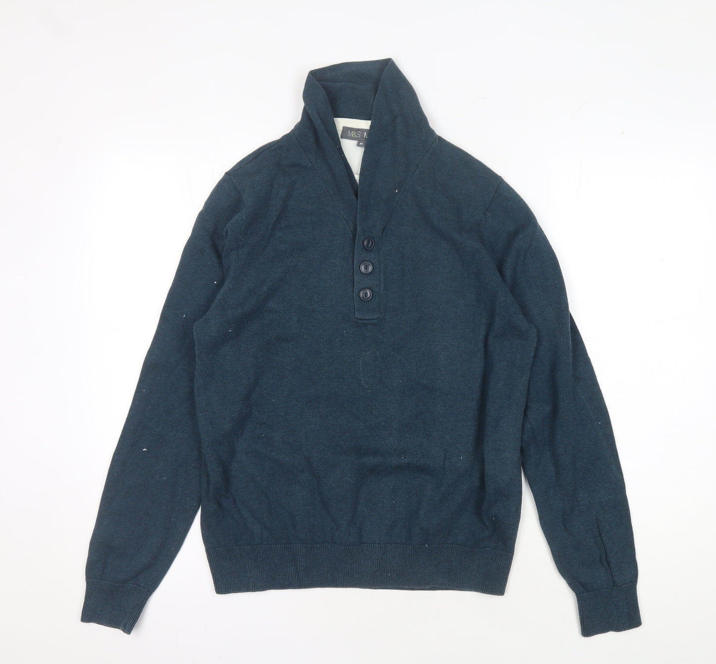 Marks and Spencer Men's Blue Henley Jumper M