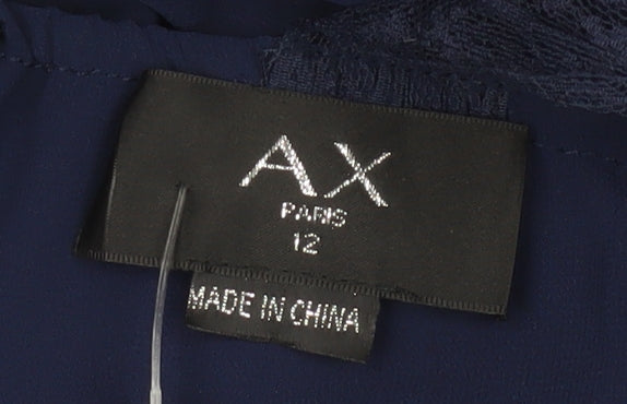 AX Paris Women's Blue Sleeveless Dress, Size 12, Chiffon, Lace