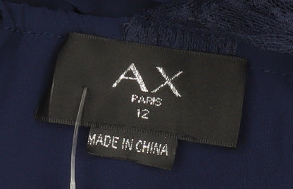 AX Paris Women's Blue Sleeveless Dress, Size 12, Chiffon, Lace