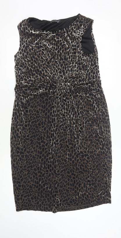 David Emanuel Women's Sheath Dress Brown Animal Print 18