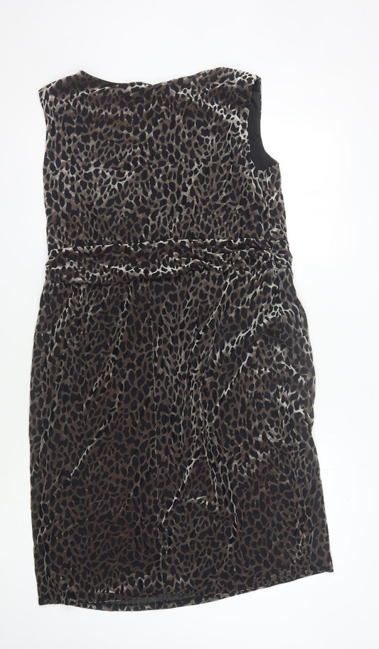 David Emanuel Women's Sheath Dress Brown Animal Print 18
