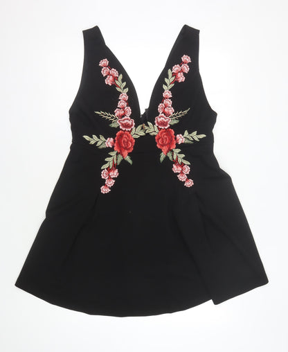 Izabel London Women’s Black Floral Embroidered Dress, Size 16