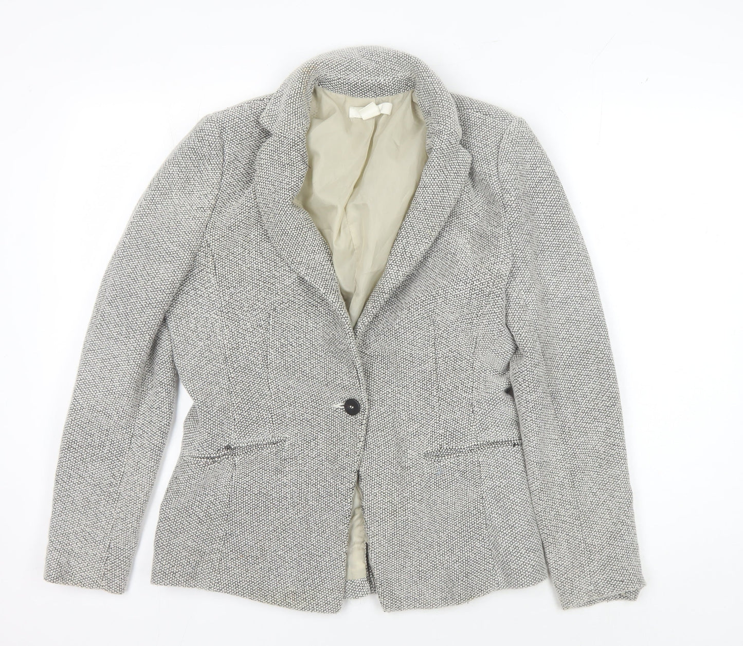 H&M Women's Grey Blazer, Size 14, One-Button, Cotton