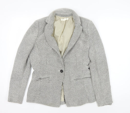 H&M Women's Grey Blazer, Size 14, One-Button, Cotton