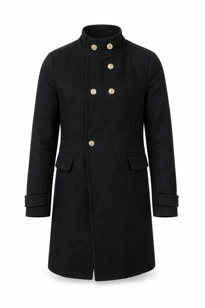 Front view of Mango Black unisex pea coat, s, casual autumn/winter wear