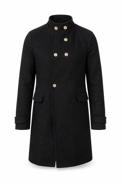 Front view of Mango Black unisex pea coat, s, casual autumn/winter wear