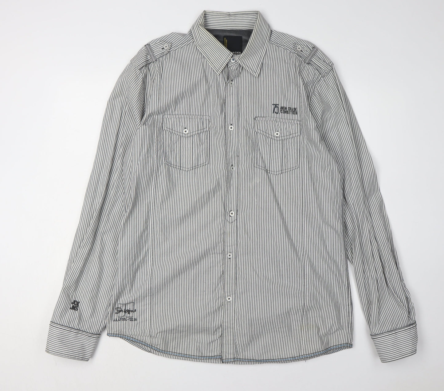 Jack & Jones Men's XL Black Striped Long Sleeve Shirt