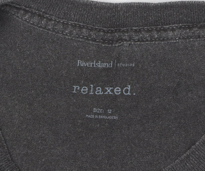 Womens UK Size 12 River Island Black Basic T-Shirt