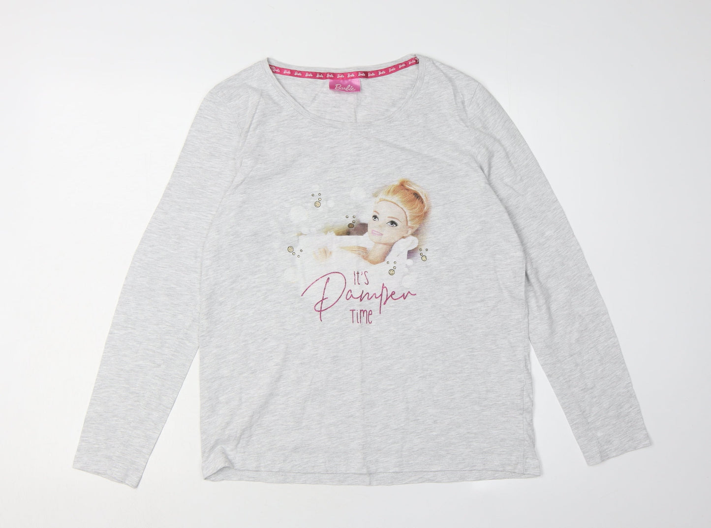 Barbie Girls Grey Pyjama Top 8-10 Long Sleeve Graphic