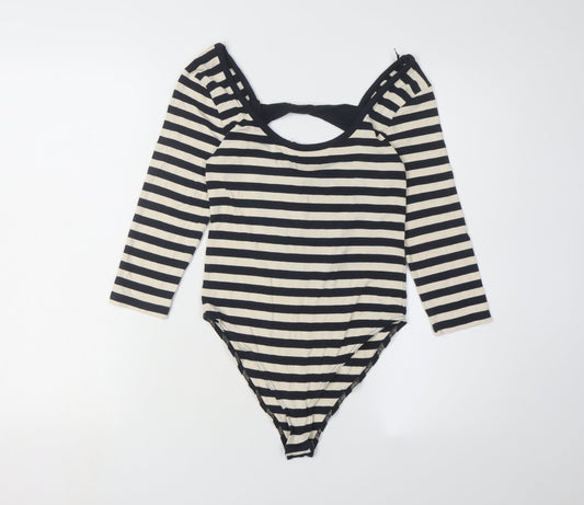 Miss Selfridge Women's Black Stripe Bodysuit Size 12