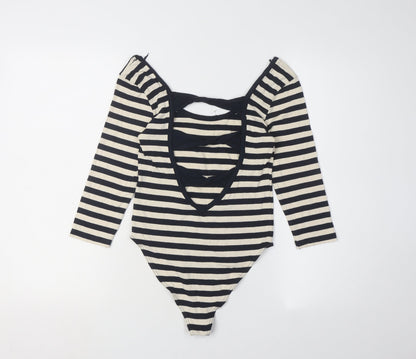 Miss Selfridge Women's Black Stripe Bodysuit Size 12