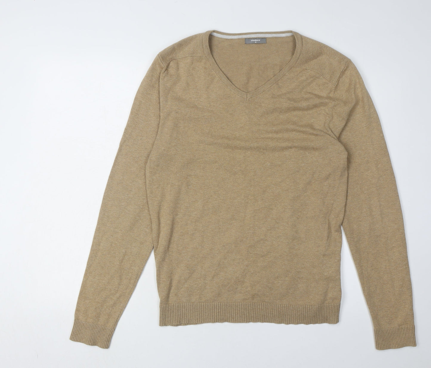 Studio-W Men's Beige V-Neck Pullover Jumper, Size M