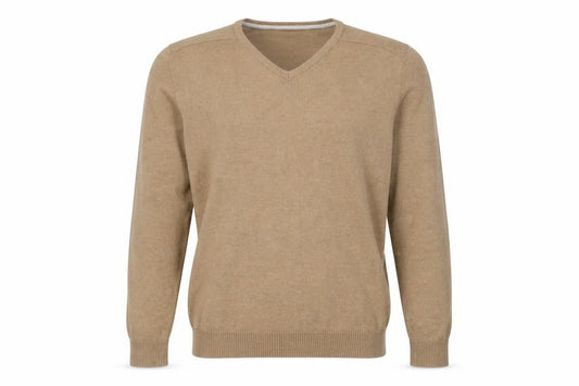 Studio-W Men's Beige V-Neck Pullover Jumper, Size M