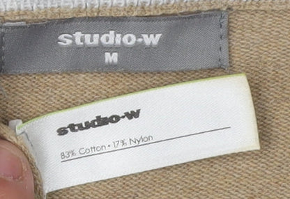 Studio-W Men's Beige V-Neck Pullover Jumper, Size M