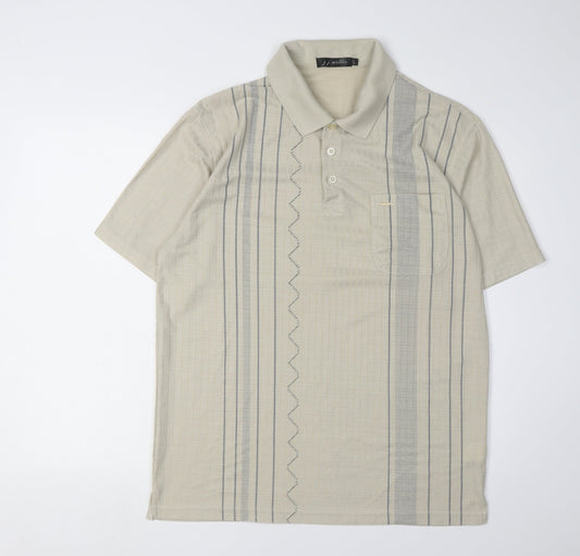 j.j.willis Men's Beige Striped Polo Shirt - Size L