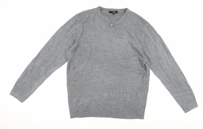 Thomas Nash Grey Men's V-Neck Pullover, Size M, Regular Fit