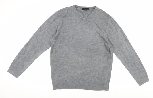 Thomas Nash Grey Men's V-Neck Pullover, Size M, Regular Fit