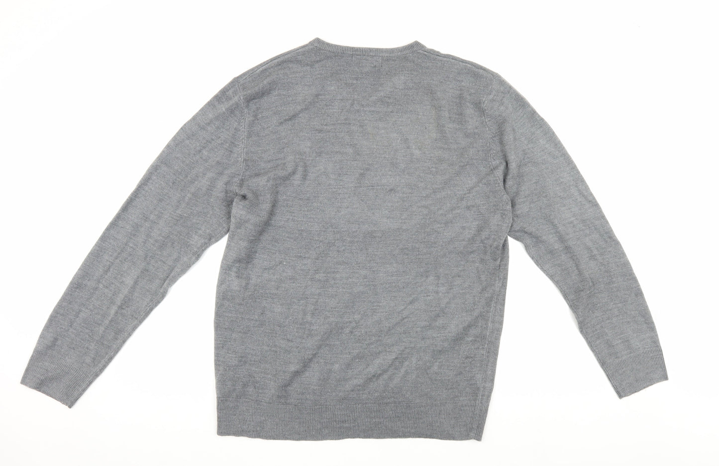 Thomas Nash Grey Men's V-Neck Pullover, Size M, Regular Fit