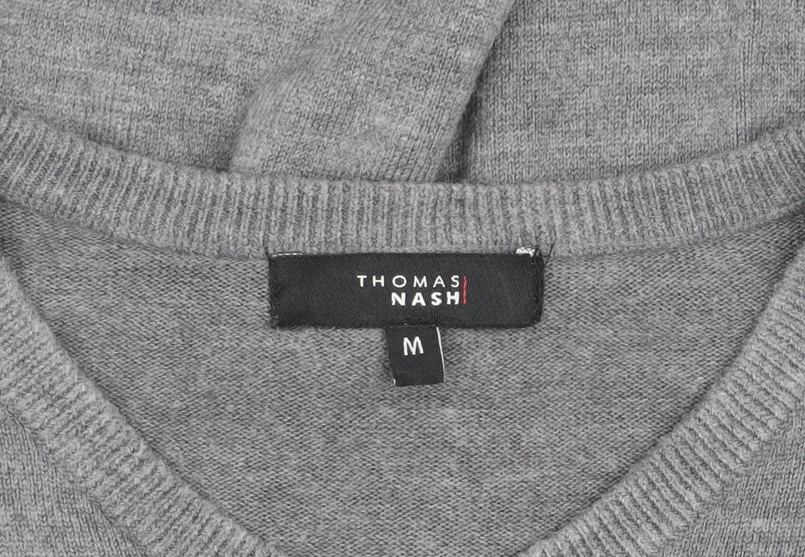 Thomas Nash Grey Men's V-Neck Pullover, Size M, Regular Fit