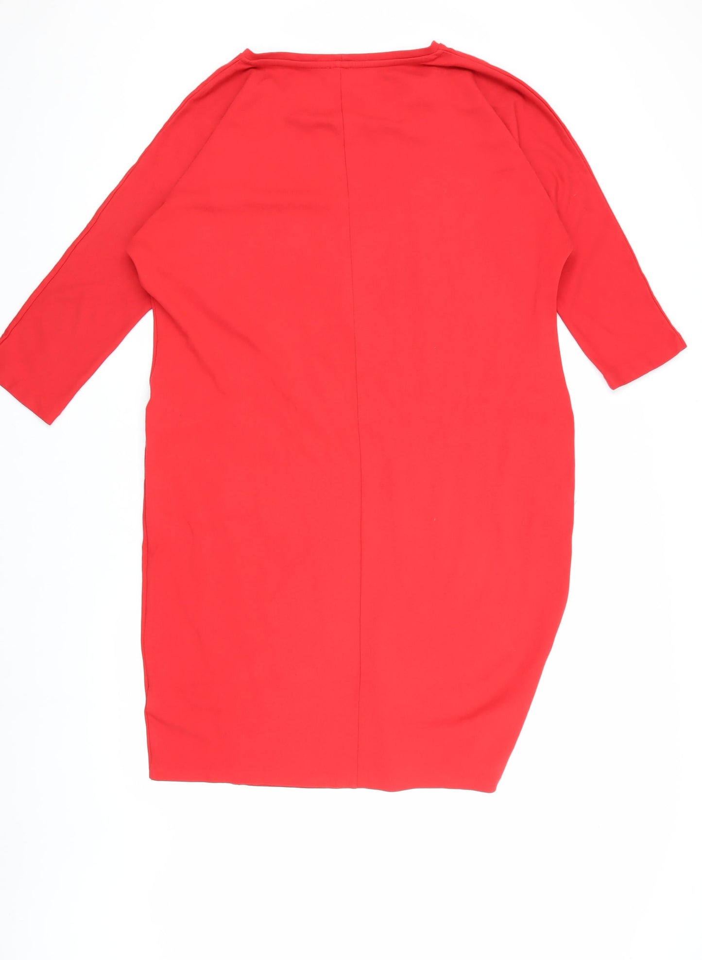 Jaeger Women's Red Knit Dress L - 3/4 Sleeve, Round Neck