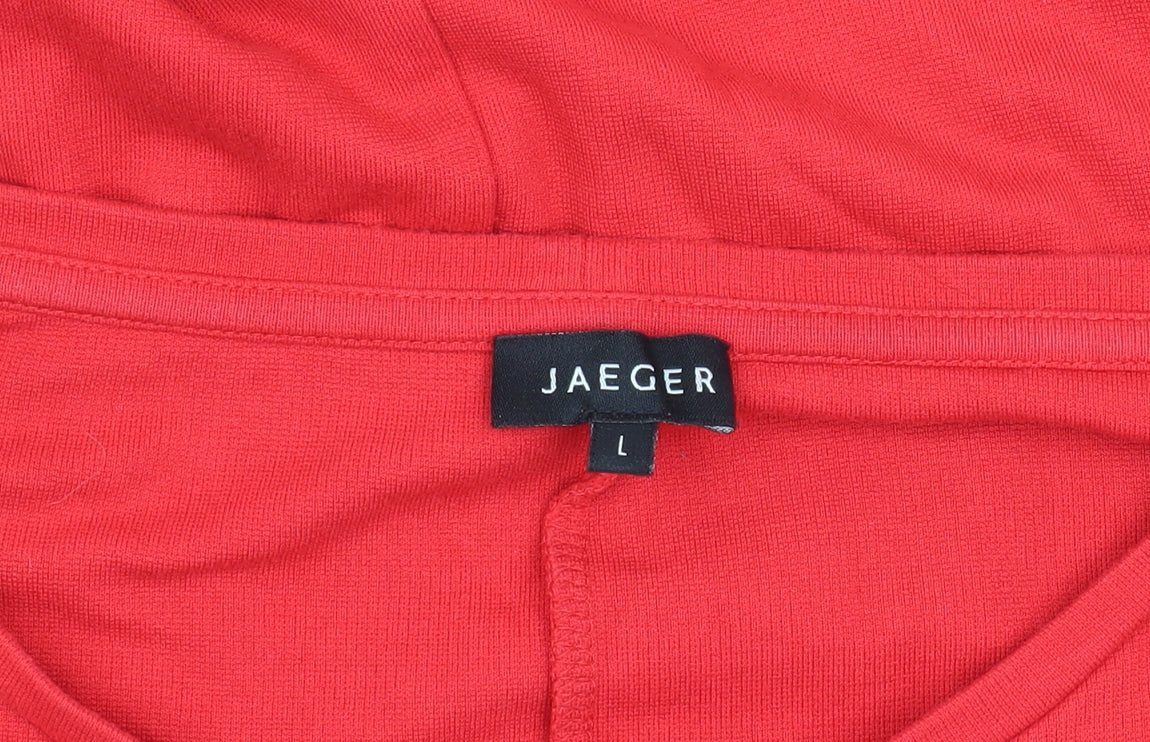 Jaeger Women's Red Knit Dress L - 3/4 Sleeve, Round Neck