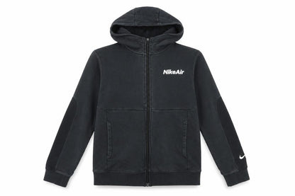 Front view of Nike boys’ black hooded basic jacket, size L, - perfect for autumn