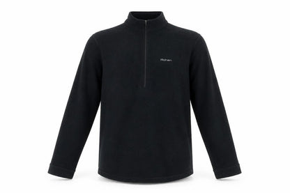 Front view of Rohan unisex kids black sweatshirt l full zip moisture wicking