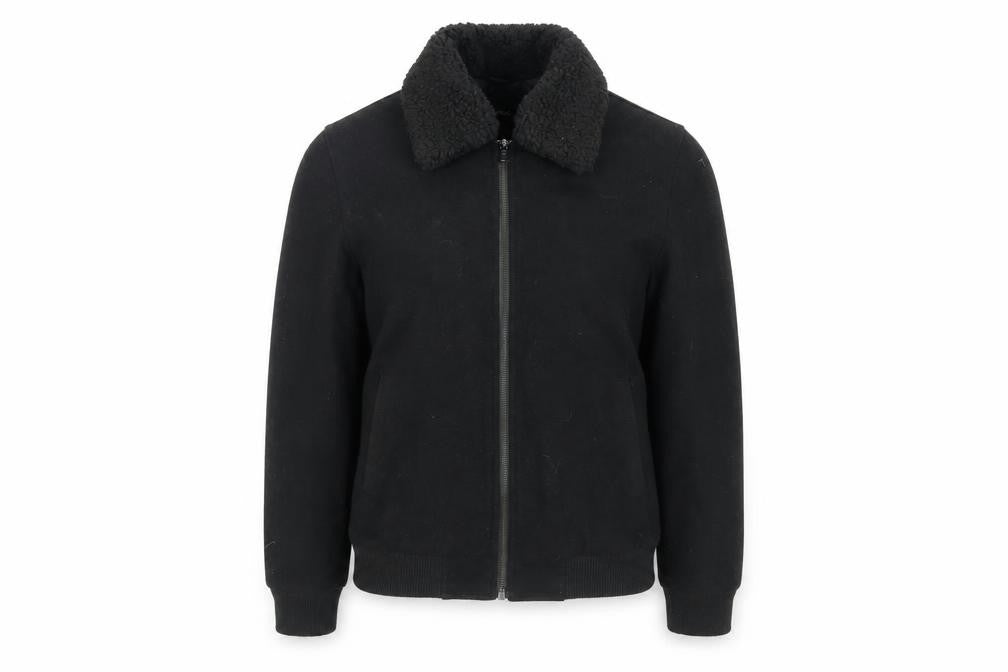 ASOS Unisex Black Wool Bomber Jacket, Size S, Full Zip