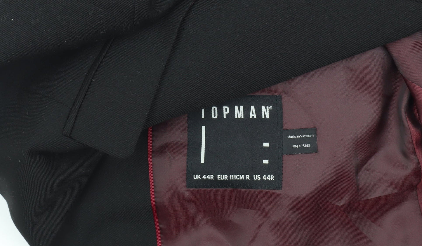 Mens UK Size 44 Topman Regular Black Suit Jacket