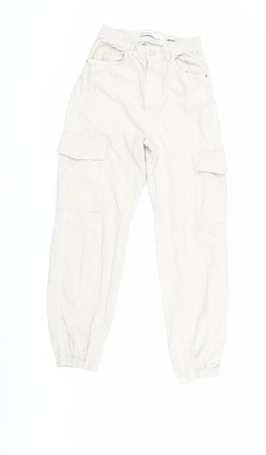 Bershka Women's Beige Cargo Trousers XS