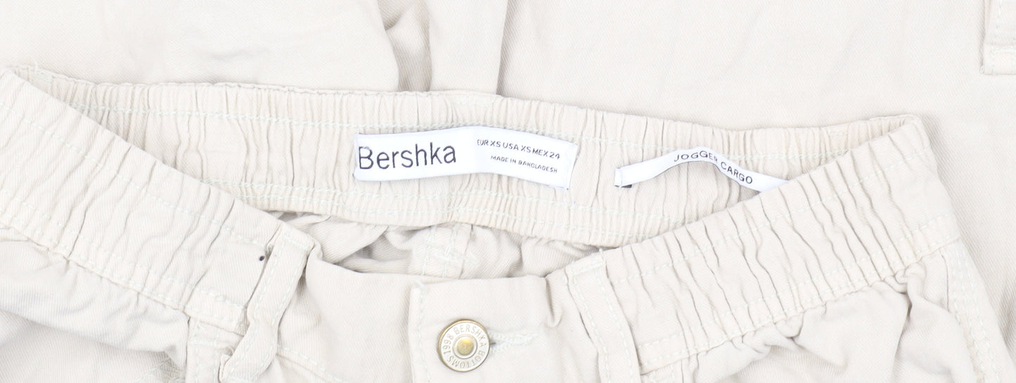 Bershka Women's Beige Cargo Trousers XS