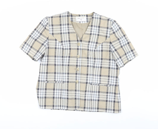 Bonmarche Women's Beige Plaid Blouse Size 18 V-Neck