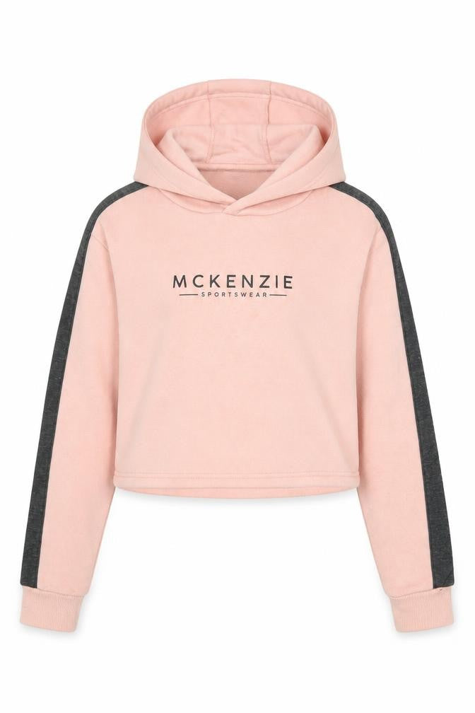 Front view of McKenzie girls’ pink logo hoodie, 12-13 years, casual, hooded