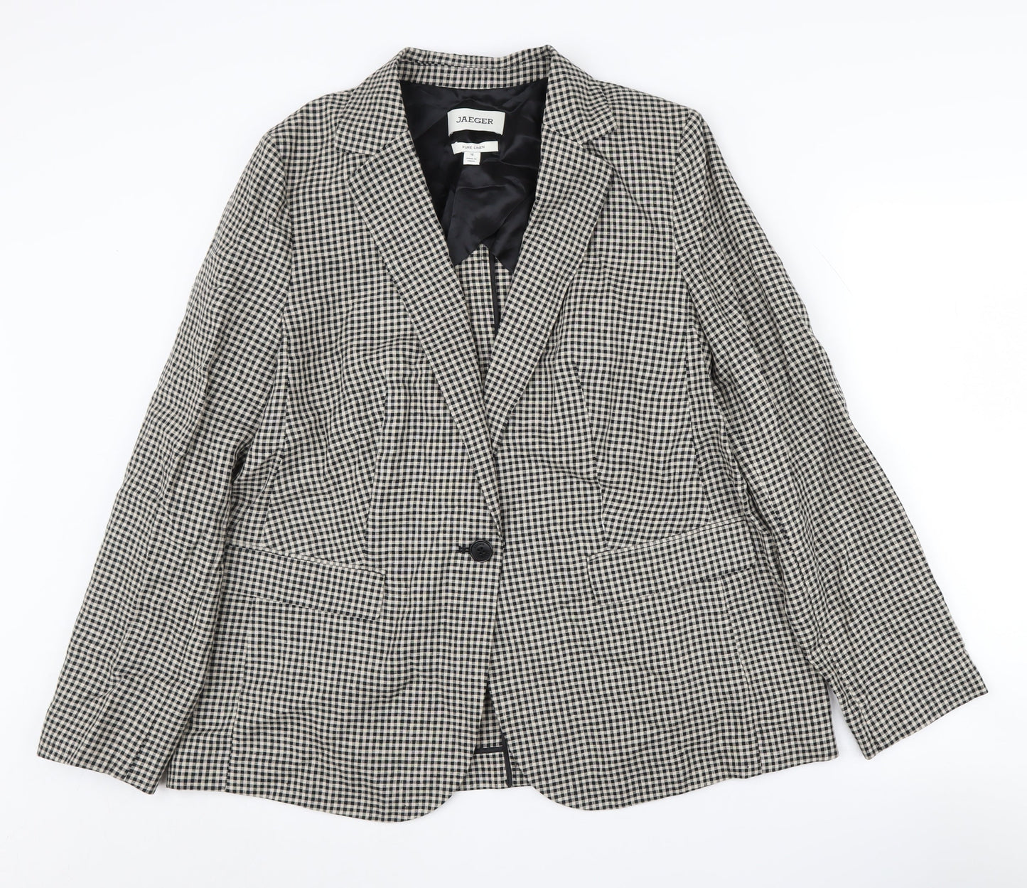 Jaeger Women's Black Check Blazer Size 16 Classic Fit
