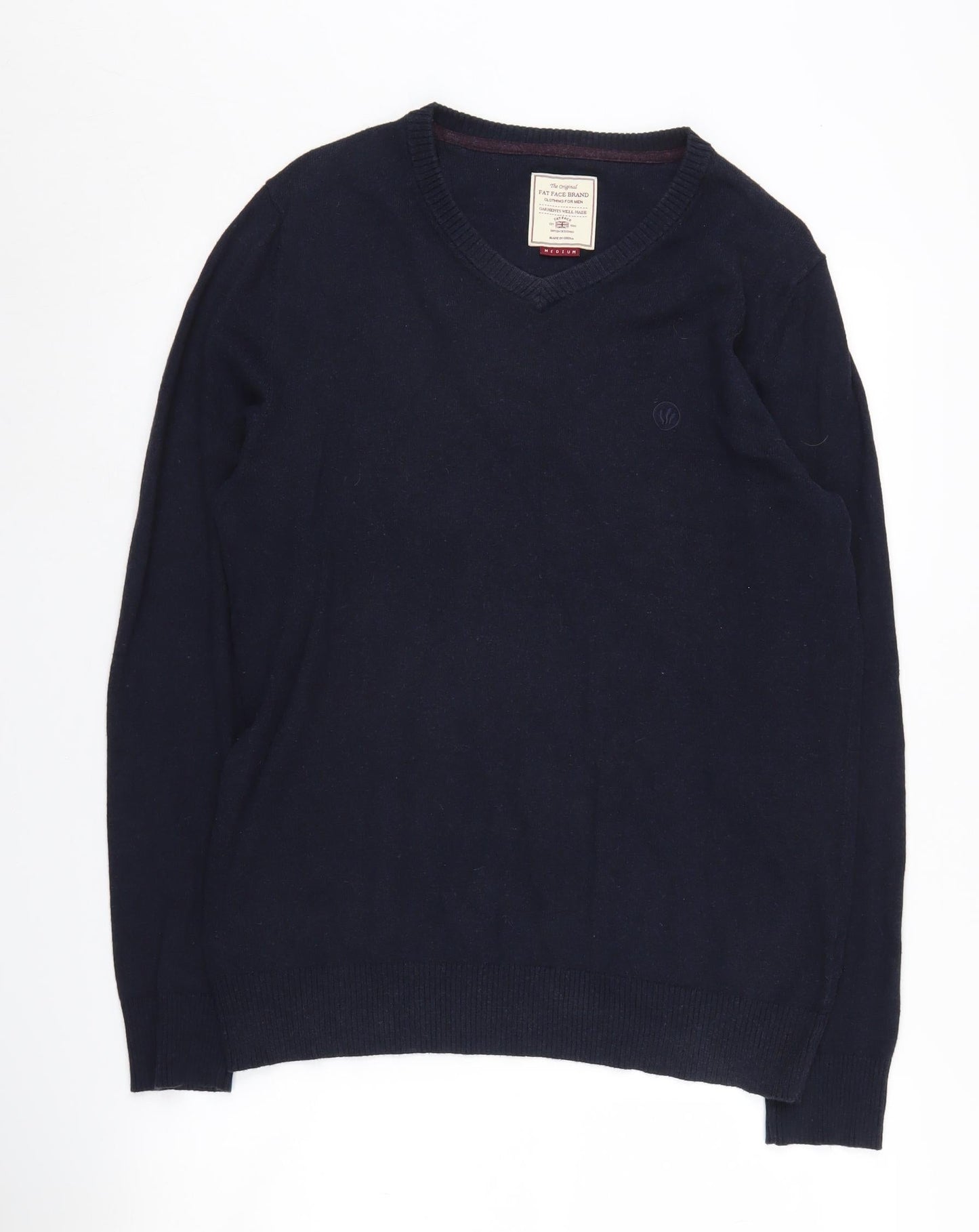 Fat Face Men's Blue Medium Pullover Jumper V-Neck