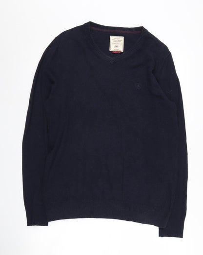 Fat Face Men's Blue Medium Pullover Jumper V-Neck