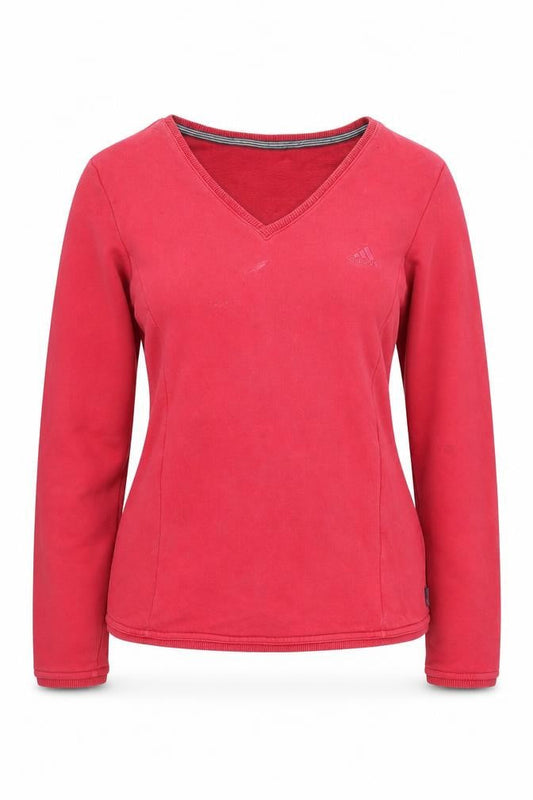 Front view of Adidas Women's Red Sweatshirt, size 12, V-Neck Casual
