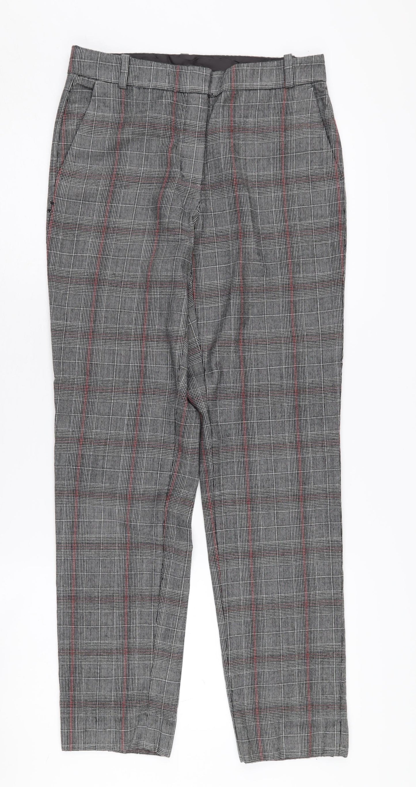 Massimo Dutti Women's Grey Plaid Regular Trousers
